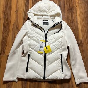 DKNY Women's Cream Hooded Puffer Ski Jacket
